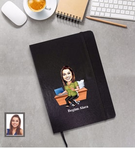 Kişiye Özel Öğretmen Karikatürlü Siyah Defter Bayan-17