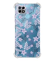 PrintiFy Realme C21 Uyumlu Köşe Korumalı Floral Lila Tasarımlı Şeffaf Silikon Kılıf