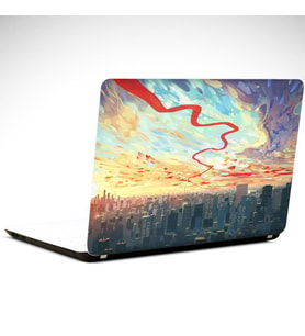 Şehir ve Renkli Gökyüzü Laptop Sticker 15.4 inch (37X26CM)