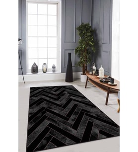 Siyah Mermer Görünümlü Kaymaz Tabanlı Dekoratif Halı RV140 - 100 x 160 cm
