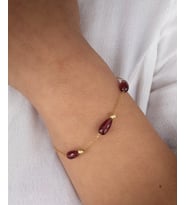 925 Ayar Gümüş Altın Kaplama Granat Taşlı Sallantılı Bileklik-Collezione Di Granati Boemi (Bordo)
