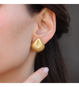 Damla Çizgili Gold Bombeli Gümüş Küpe