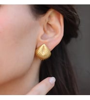 Damla Çizgili Gold Bombeli Gümüş Küpe