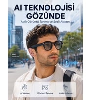 Siyah 3 Lensli Akıllı Kamera Gözlüğü Bluetooth Görüşme Müzik Kontrolü AI Sesli Asistan ve Görüntü Tanıma