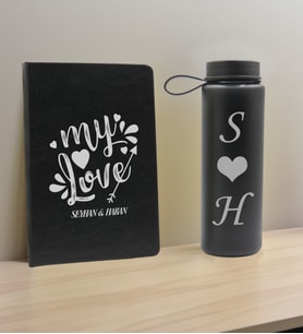 BK Gift Sevgiliye Özel İsimli Siyah Defter ve Cam Matara Hediye Seti-9, Sevgiliye Hediye, Sevgililer Günü, Yeni İş Hediyesi