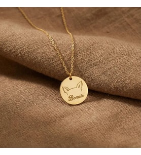 Minimal Köpek Figürlü Disk İsim Kolye 925K Gümüş (Gold)
