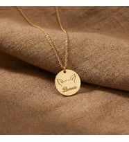 Minimal Köpek Figürlü Disk İsim Kolye 925K Gümüş (Gold)