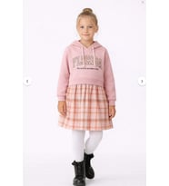 Kız Çocuk Sweatshirt Görünümlü Ekose Desenli Elbise-1710-P-