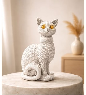 Kedi Heykeli Büyük BOY Hasır Vücut Desenlerine Sahip El yapımı Kedi Heykeli