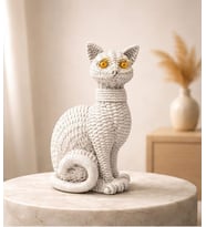 Kedi Heykeli Büyük BOY Hasır Vücut Desenlerine Sahip El yapımı Kedi Heykeli