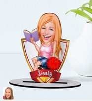 BK Gift Kişiye Özel İsimli Kadın Öğrenci Karikatürlü Ahşap Biblo Model-1