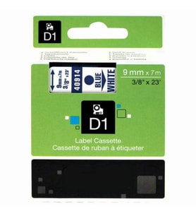 PUUN®Dymo D1 40914 S0720690 9 mm x 7 mt Muadil Beyaz Etikete Mavi Yazı Şerit Etiket Kaseti (Çok Renkli)