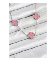 Mey İthalat® 316L Çelik Zincir Gümüş Pembe Renk Yonca Kadın Kolye