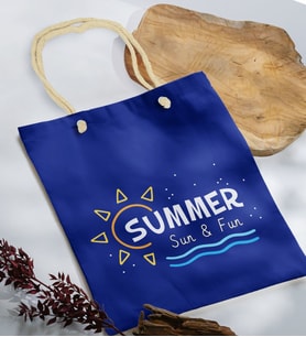BK Gift Yaz Temalı Saks Mavi Halat Saplı Kumaş Plaj Çantası -9, Baskılı Omuz Çantası, Alışveriş Çantası, Arkadaşa Hediye, Sevgiliye Hediye