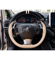 Peugeot Partner K9 Dikme Direksiyon Kılıfı Parlak Siyah Bej Detaylı Bej Çift Yüzük ve Dikiş 2018-2021