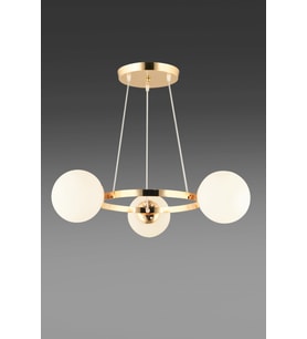 Gold 3 Lü Halka Beyaz Glop Camlı Modern Avize