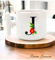 Çiçekli Harf Tasarımlı  - T Kulp Kupa