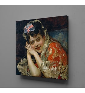 KIRMIZI ELBİSELİ FRANSIZ KADIN KANVAS TABLO 200x200cm