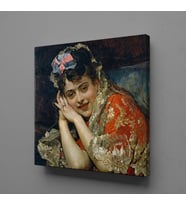KIRMIZI ELBİSELİ FRANSIZ KADIN KANVAS TABLO 200x200cm