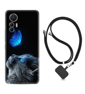 Xiaomi 12 Lite Kılıf Resimli Boyun Askılı İpli Desenli Silikon Series Butterfly Cat 1891