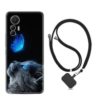 Xiaomi 12 Lite Kılıf Resimli Boyun Askılı İpli Desenli Silikon Series Butterfly Cat 1891