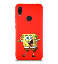 Xiaomi Redmi Note 7 Soft Premier Kapak Sünger Bob Tasarımlı Silikon Kılıf - Kırmızı (Şeffaf)