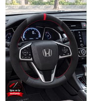 Honda Civic FC5 Dikme Direksiyon Kılıfı Alcantara Süet Mat Karbon Kırmızı Yüzük ve Dikiş 2016-2021