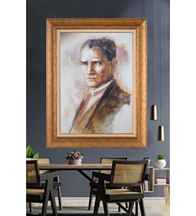 Altın Varaklı Çerçeveli Paspartulu Atatürk Tablo nh05 (Gold)