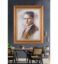 Altın Varaklı Çerçeveli Paspartulu Atatürk Tablo nh05 (Gold)