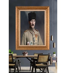 Altın Varaklı Çerçeveli Paspartulu Atatürk Tablo nh466 (Gold)
