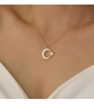 925 Ayar Gümüş Ay Yıldız Kolye (Gold)