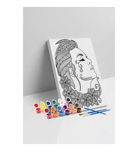 Kadın Portresi Desenli Mandala Tuval Boyama Seti 40x50 cm