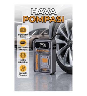 Taşınabilir Akıllı Hava Kompresörü 6000mAh – 150 PSI LED Ekranlı