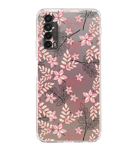 Huawei P Smart 2019  Kamera korumalı Kapak Floral Kırmızı Tasarımlı  Şeffaf Kılıf