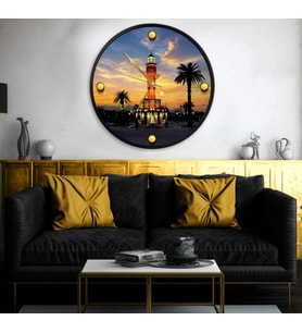 I·zmir Saat Kulesi Kanvas (Ahşap) Duvar Saati - 70 cm