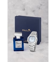 Polo Air Takvimli Erkek Kol Saati Ve 55ml Parfüm Hediyelik Kutusunda Set Gümüş Mavi Renk ST-5009E6 (Mavi-Gümüş)