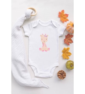Kız Bebek Zürafa Baskılı Ekru Çıtçıtlı Body