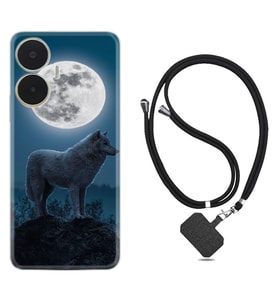 Realme C55 Kılıf Resimli Boyun Askılı İpli Desenli Silikon Series Moon Wolf 1820