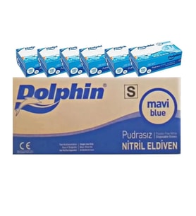 Dolphin Tek Kullanımlık Lateks Mavi Pudrasız Nitril Muayne Eldiveni Small Küçük Boy -100'lü 20 Paket