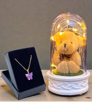 Led Işıklı Tasarımlı Fanus ve Kelebek Kolye Hediye Seti (Model 6)