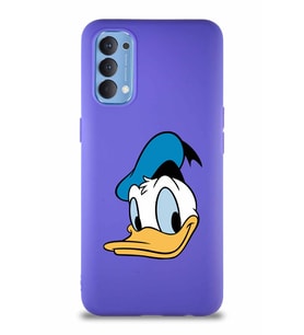 Oppo Reno 4 Soft Premier Kapak Donald Duck-B Tasarımlı Silikon Kılıf - Mor (Şeffaf)