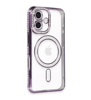 Apple iPhone 16 Kılıf Joke Simli Magneticsafe Kılıf - Derin Mor