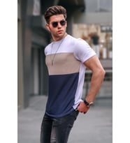 Erkek Renk Bloklu T-Shirt 5826 Beyaz