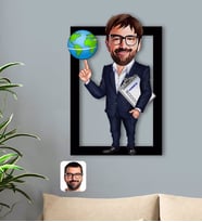 BK Gift Kişiye Özel Erkek Coğrafya Öğretmeni Karikatürlü 3D Ahşap Tablo-1