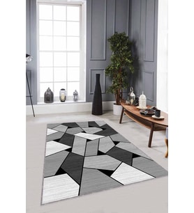 Gri Geometrik Kaymaz Tabanlı Makinede Yıkanabilir Halı WL01 - 100 x 160 cm