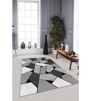 Gri Geometrik Kaymaz Tabanlı Makinede Yıkanabilir Halı WL01 - 100 x 160 cm