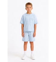 Monox Unisex 5-12 Yaş Petek Dokulu Oversize Yazlık Şort Tişört Takım