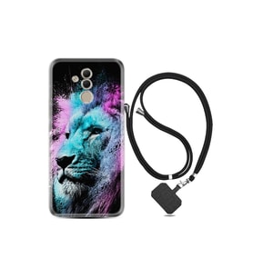 Huawei Mate 20 Lite Kılıf Silikon Desen Boyun Askılı Pink Blue Leon 1603