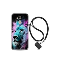 Huawei Mate 20 Lite Kılıf Silikon Desen Boyun Askılı Pink Blue Leon 1603