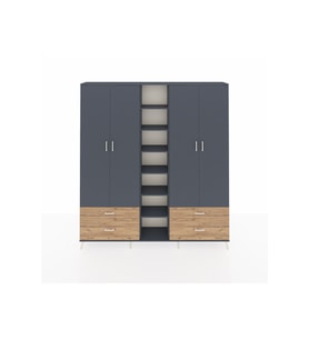 Arges Dolap 12 Raflı 4 Çekmeceli 2 Askılı 220x30x243 Antrasit-Antrasit/Çam